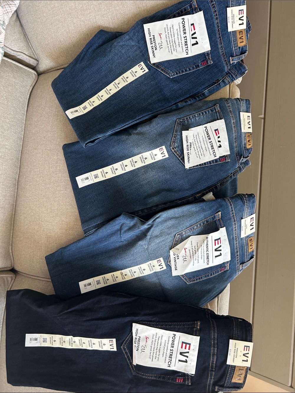 Women’s Skinny Jeans — Mid to Dark Blue Stretch Denim